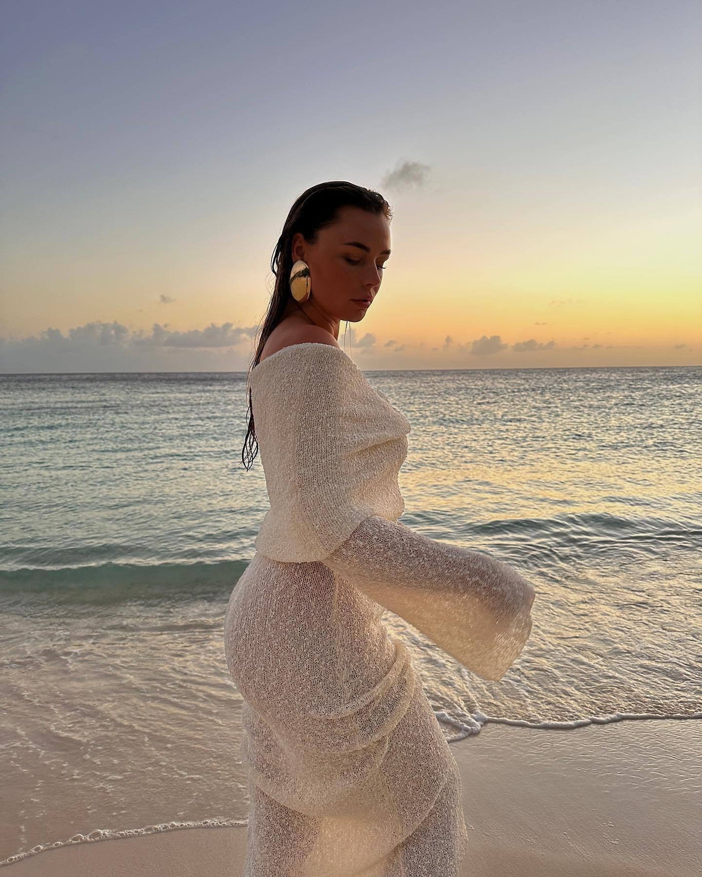 New One-shoulder Knitted Long-sleeved Dress