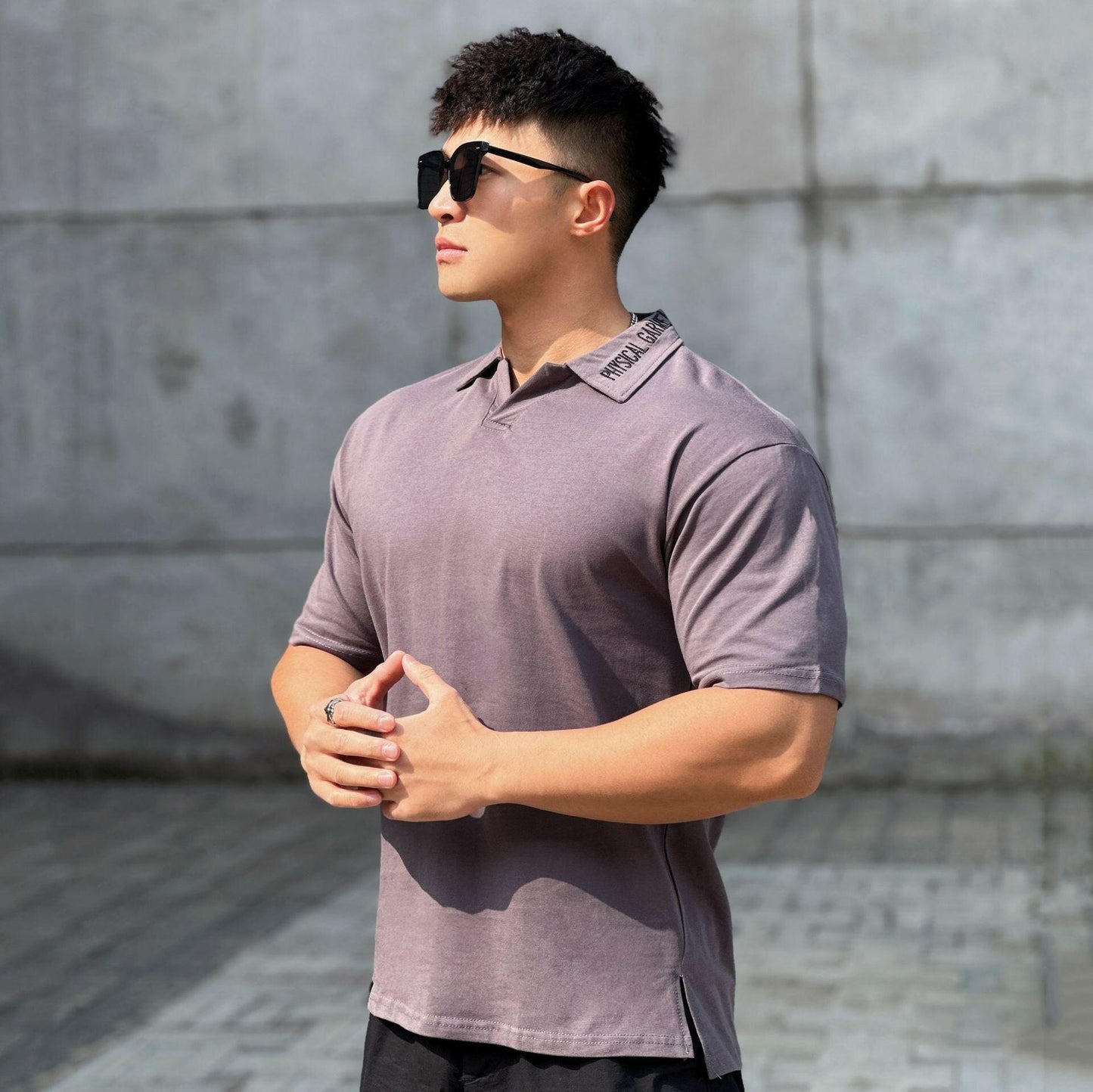 Loose Cotton Lapel Embroidered Thick T-shirt