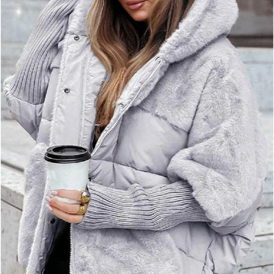 Women’s Hooded Cotton Coat with Faux Fur